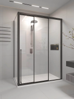 Душевой угол раздвижной 1100х800x2000 цвет профиля Чёрный матовый стекло прозрачное PR3/R-SP-11080-01-B-C4 Premium Veconi