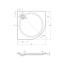 Поддон из искусственного мрамора, радиальный, R-550 TRAY-S-R-90-550-56-W 900x900x56 CEZARES